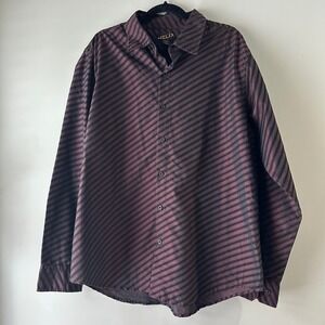 Helix Men's Long Sleeve Button Up Shirt Burgundy Stripe XXL Y2K Color Shift Blue